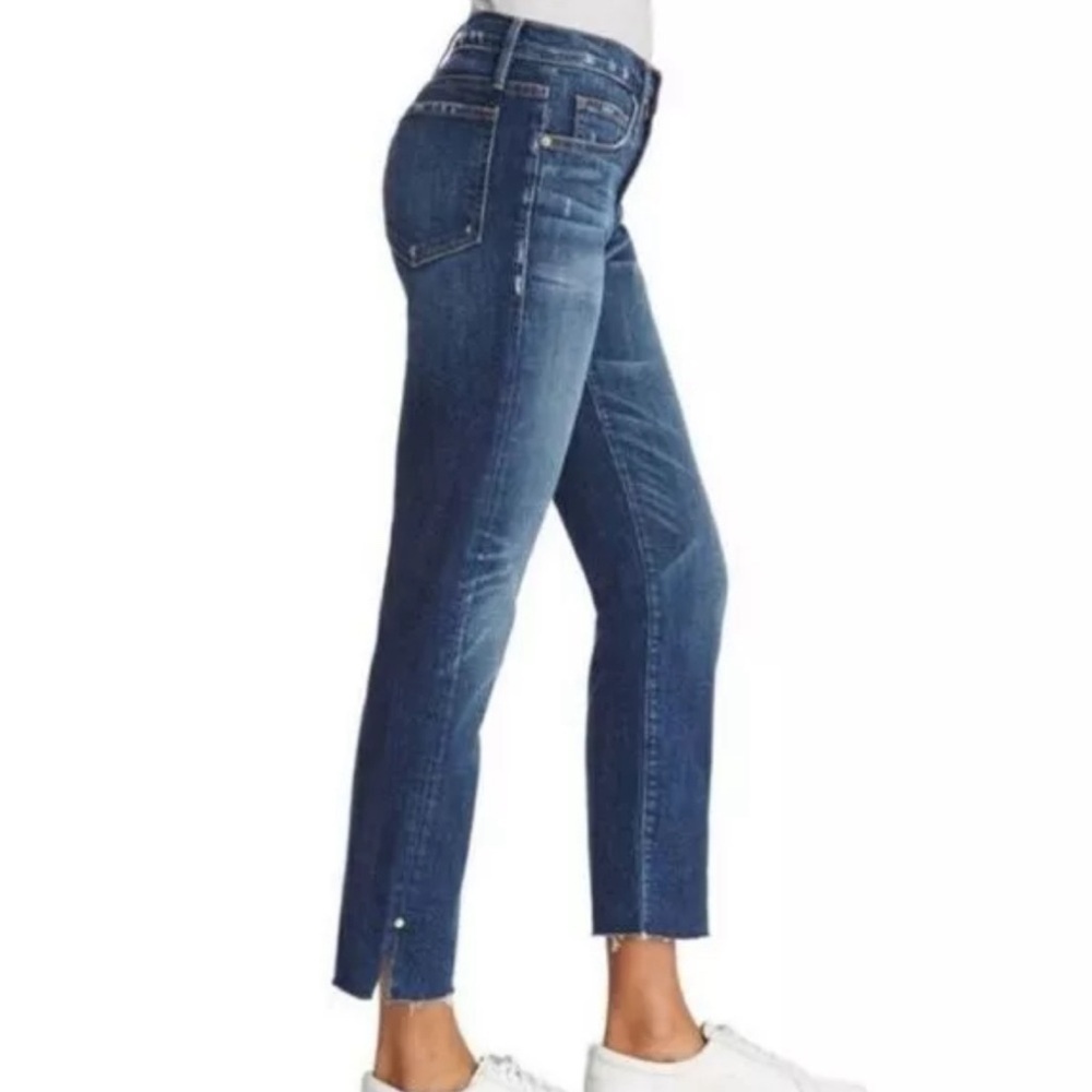 FRAME Denim Le Boy Jeans Dark Wash Burnett Raw Hem w Slit Gold Rivets Size 24